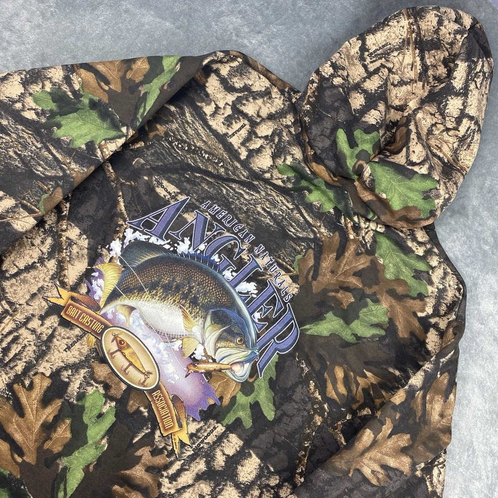 Vintage‎ Camo Hoodie Mens Size XL Bigwoods Trebark Full Zip Angler Bait Casting